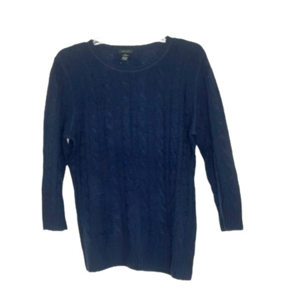 Only Mine Sweaters - Only Mine Cashmere 3/4 Sleeve Cable Knit Sweater Navy Blue Classic Size Medium